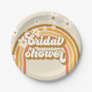 Retro Rainbow Daisy Groovy bridal shower Paper Plate
