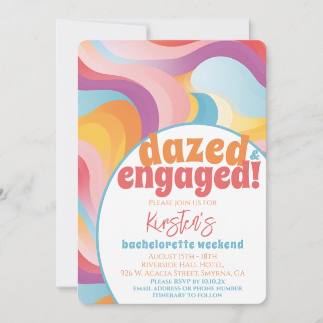 Retro Rainbow Dazed And Engaged Bachelorette Party Invitation (Front)