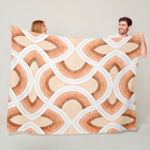 Retro Rainbow Design In Pastel Rust and Desert Fleece Blanket