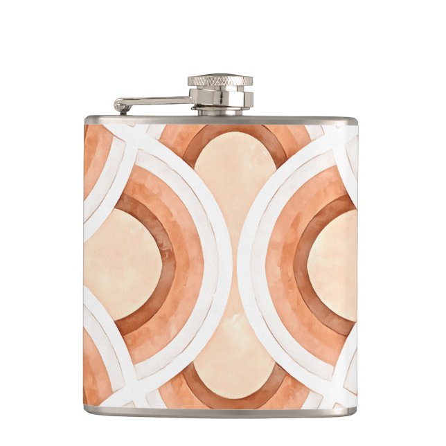 Retro Rainbow Design In Pastel Rust and Desert Hip Flask (Front)
