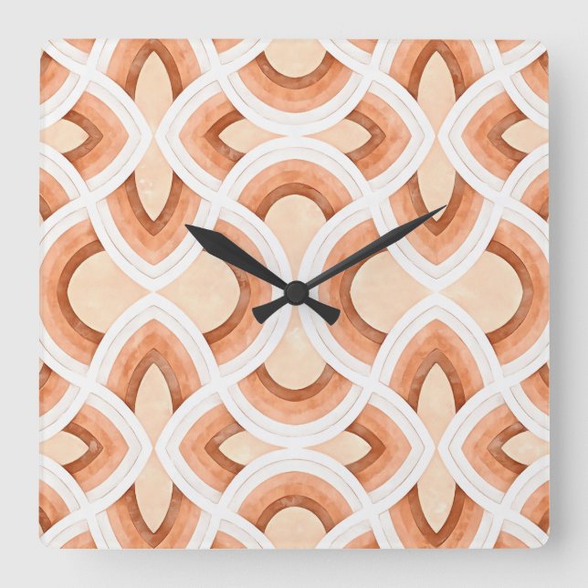 Retro Rainbow Design In Pastel Rust and Desert Square Wall Clock (Front)