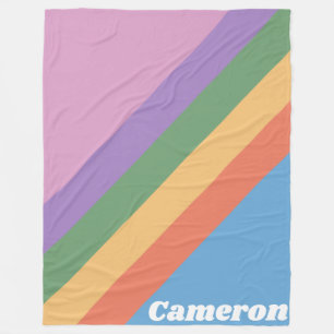Retro Rainbow Diagonal Stripes Personalised Fleece Blanket