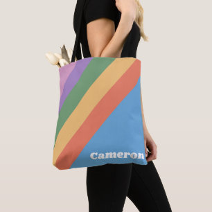 Retro Rainbow Diagonal Stripes Personalised Tote Bag