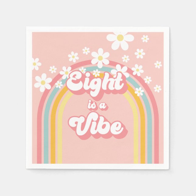 Retro Rainbow Eight is a Vibe Groovy 8th Birthday Napkin (Front)