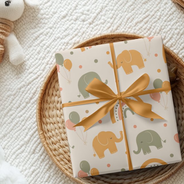 Retro Rainbow Elephant Gender Neutral Gift Wrap (Creator Uploaded)