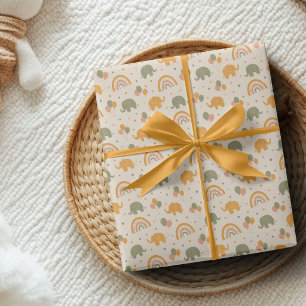 Retro Rainbow Elephant Gender Neutral Gift Wrap