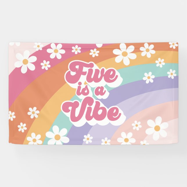 Retro Rainbow Five is a Vibe 5th Birthday Banner (Horizontal)