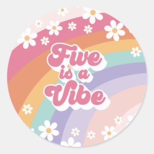 Retro Rainbow Five is a Vibe 5th Birthday Classic Round Sticker