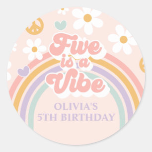 Retro Rainbow Five is a Vibe 5th Birthday Classic Round Sticker