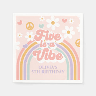 Retro Rainbow Five is a Vibe 5th Birthday Napkin