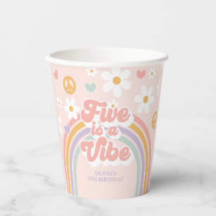 Retro Rainbow Five is a Vibe 5th Birthday Paper Cups