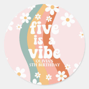 Retro Rainbow Five is a Vibe Daisy 5th Birthday Classic Round Sticker