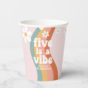 Retro Rainbow Five is a Vibe Daisy 5th Birthday Paper Cups