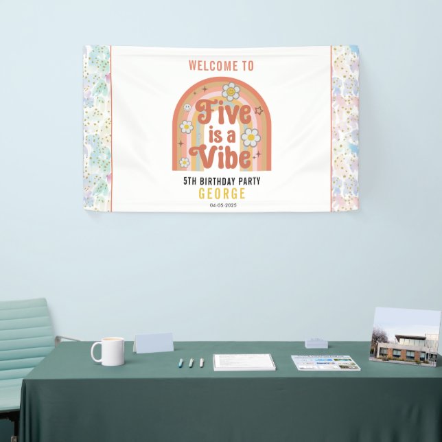 Retro Rainbow FIVE is a Vibe Groovy 5th Birthday Banner (Tradeshow)