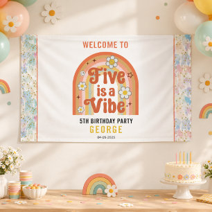 Retro Rainbow FIVE is a Vibe Groovy 5th Birthday Banner