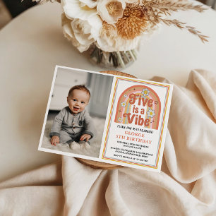 Retro Rainbow FIVE is a Vibe Groovy 5th Birthday Invitation