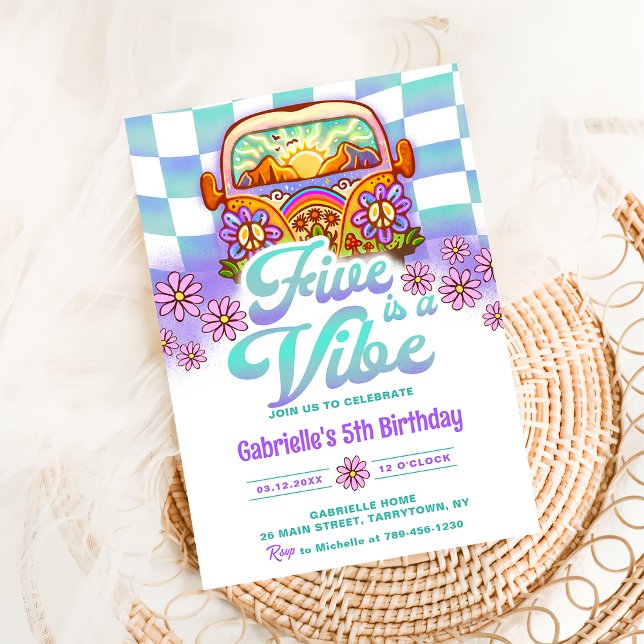 Retro Rainbow FIVE is a Vibe Groovy 5th Birthday Invitation (Creator Uploaded)
