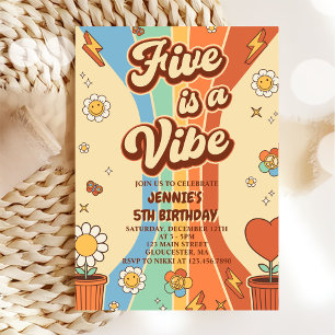Retro Rainbow Five is a Vibe Groovy 5th Birthday Invitation