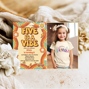 Retro Rainbow Five is a Vibe Groovy 5th Birthday  Invitation