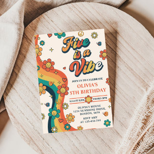 Retro Rainbow Five is a Vibe Groovy 5th Birthday Invitation