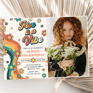 Retro Rainbow Five is a Vibe Groovy 5th Birthday Invitation