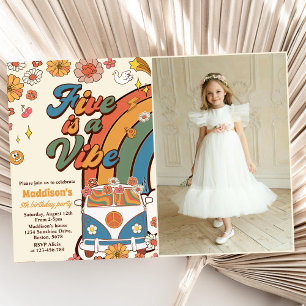 Retro Rainbow Five is a Vibe Groovy 5th Birthday  Invitation
