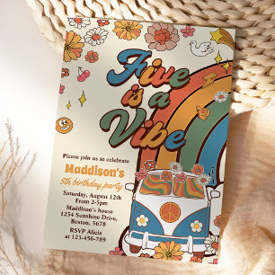 Retro Rainbow Five is a Vibe Groovy 5th Birthday Invitation