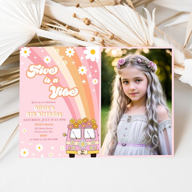 Retro Rainbow Five is a Vibe Groovy 5th Birthday Invitation (Creator Uploaded)