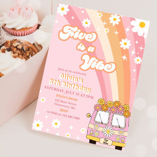 Retro Rainbow Five is a Vibe Groovy 5th Birthday Invitation