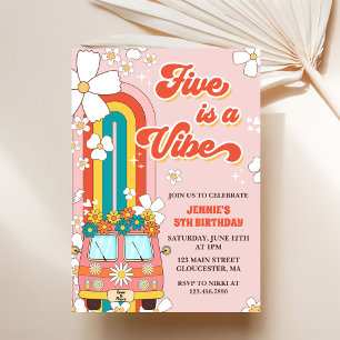 Retro Rainbow Five is a Vibe Groovy 5th Birthday  Invitation