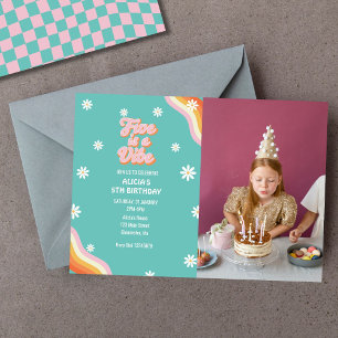 Retro Rainbow FIVE is a Vibe Groovy 5th Birthday  Invitation