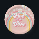Retro Rainbow FIVE is a Vibe Groovy 5th Birthday P Paper Plate<br><div class="desc">Five is a Vibe! Retro inspired 5th birthday plates with 70's style fonts and colours,  rainbow,  and daisies in pink</div>