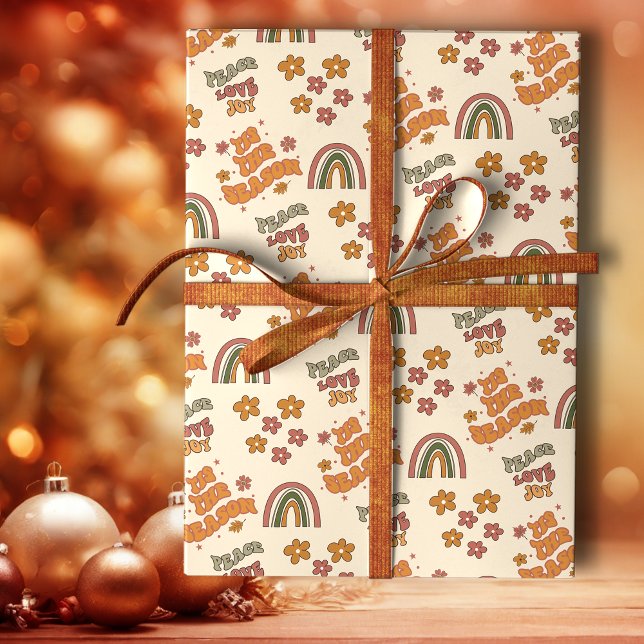 Retro Rainbow Flower Christmas Wrapping Paper (Creator Uploaded)