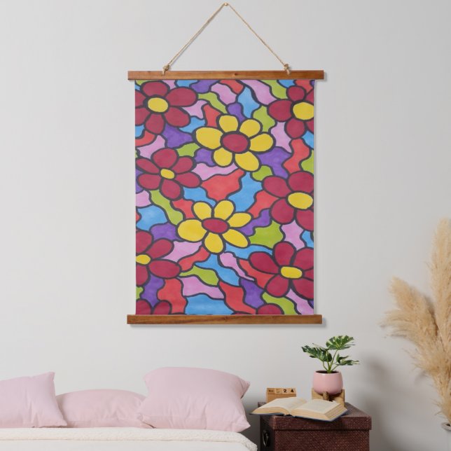 Retro Rainbow Flower Pattern  Hanging Tapestry (Bedroom)