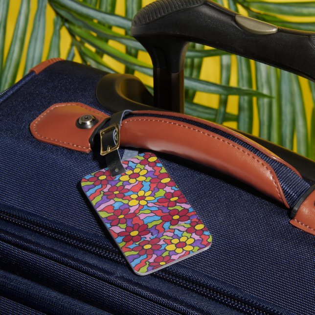 Retro Rainbow Flower Pattern  Luggage Tag (Front Insitu 1)