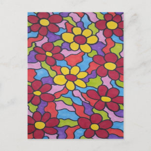 Retro Rainbow Flower Pattern  Postcard