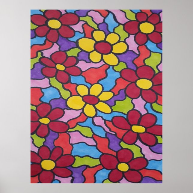 Retro Rainbow Flower Pattern  Poster (Front)
