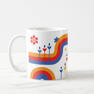 Retro Rainbow Flowers | Colorful 70s Inspired Coffee Mug