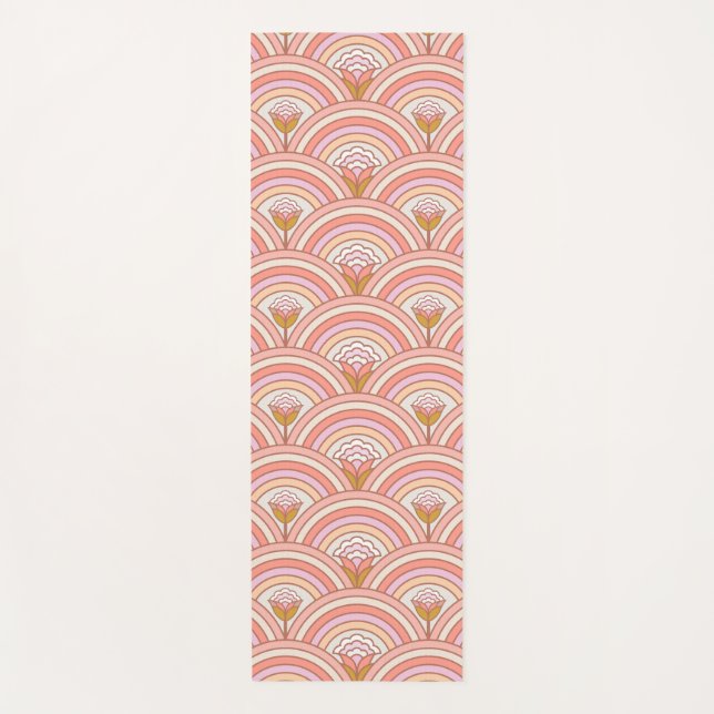 Retro Rainbow Flowers Pink Yoga Mat (Front)