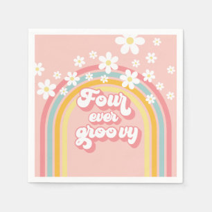 Retro Rainbow Four Ever Groovy 4th Birthday Napkin