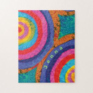 Retro Rainbow Fractal Monogram Name Jigsaw Puzzle