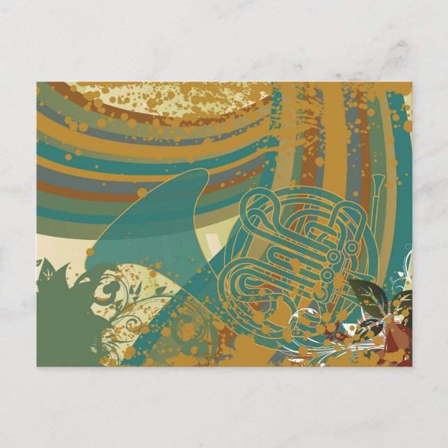 Retro Rainbow French Horn Postcard (Front)