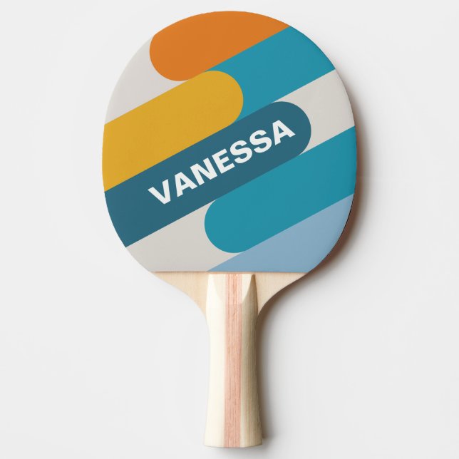 Retro Rainbow Fusion with Name Ping Pong Paddle (Front)