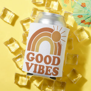 Retro Rainbow Good Vibes Can Cooler