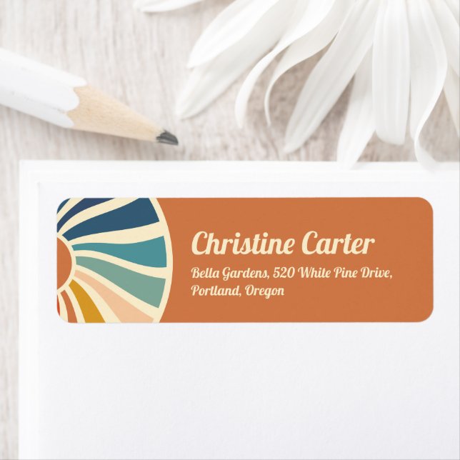 Retro Rainbow Groovy Baby Shower Return Address La Label (Insitu)