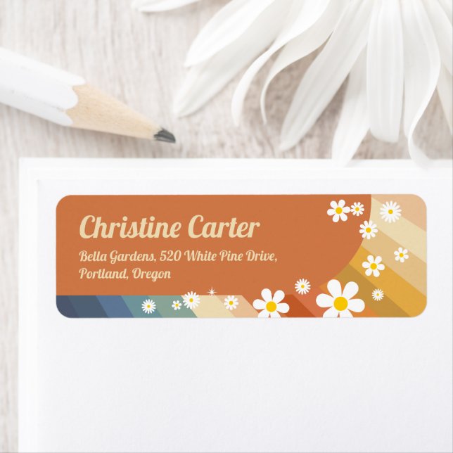 Retro Rainbow Groovy Baby Shower Return Address Label (Insitu)