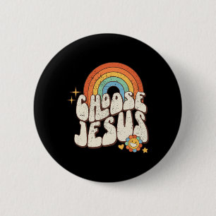 Retro Rainbow Groovy Choose Jesus Christian Religi 6 Cm Round Badge