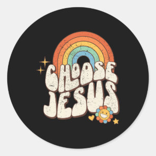 Retro Rainbow Groovy Choose Jesus Christian Religi Classic Round Sticker