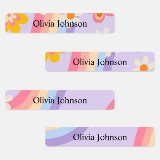 Retro Rainbow groovy Kids Waterproof Name Labels