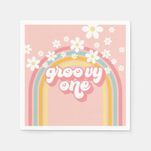 Retro Rainbow Groovy One 1st Birthday Napkin